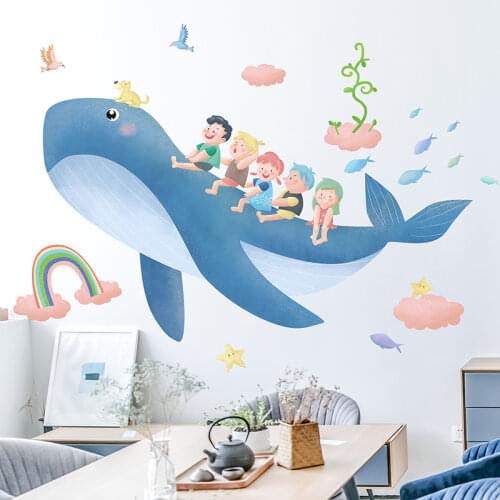 [SHIJUEHEZI] Whales Animal Wall Stickers DIY Cartoon Children Mural Decals for Kids Rooms Baby Bedroom Nursery Home Decoration