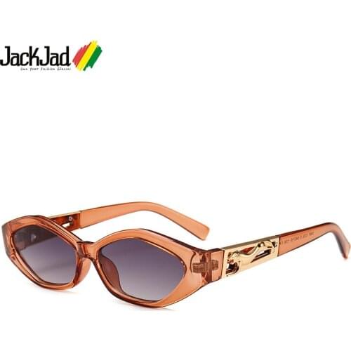 JackJad Women Vintage Modern Golden Jumping Leopard Slim Sunglasses Retro Diamond Shape Brand Design Sun Glasses Oculos De Sol