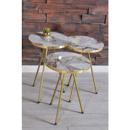 Zigon coffee table 3'lü gold color Metal toe ephesus gold color coffee table