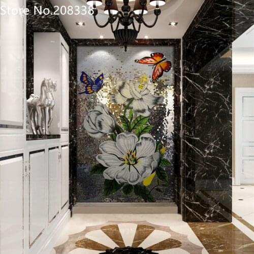 Butterfly dancing Hand Made Glass Mosaic Tile Art Wall Mural Decor