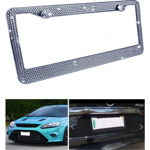 Rhinestone License Plate Frame Pure Waterproof License Plate Frame Aluminium Metal Chrome Crystal Diamond Bling License Plate