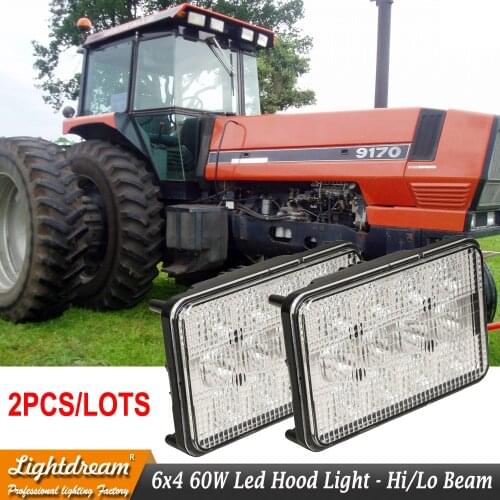 2pcs 60W led work driving truck tractor lights 6x4 High low beam with H4 plug LED Hood Front HeadLight For AGCO Allis Tractors