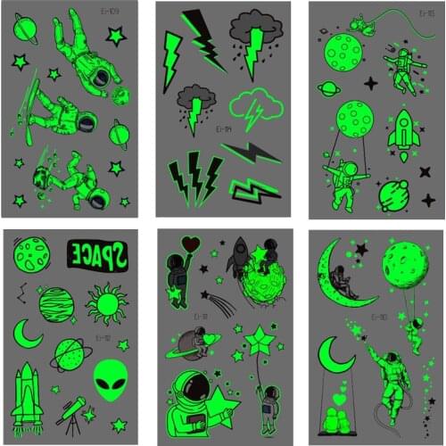 Luminous Tattoo Stickers Christmas Fluorescent Temporary Fake Tattoo Astronaut Alien Tattoos Sticker Arm Leg for Body Art Tatoo