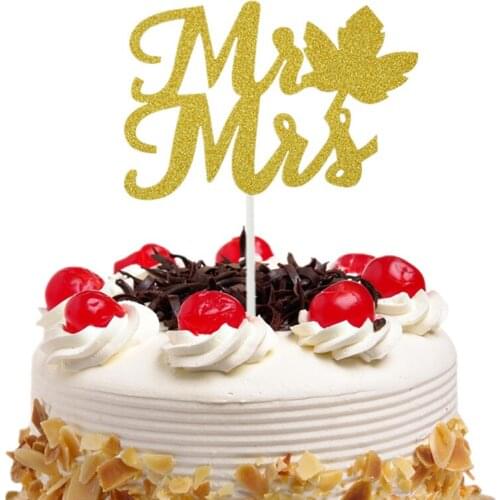Cake Topper Flags Glitter Paper MR MRS Leaves Cupcake Topper Wedding Decoration Bride Mariage Party Baking DIY Decor Xmas New