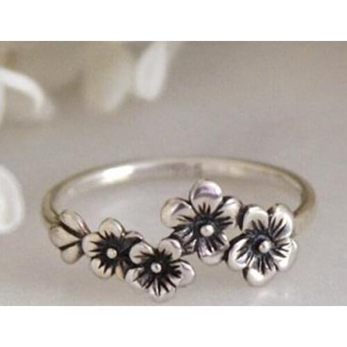 Vintage Silver Color Rose Flower Ring Simple Design Do Old Rings For Women Party Anniversary Retro Jewelry Accessories A4M882