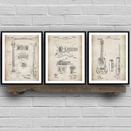 Guitar Patent Blueprints Vintage Posters And Prints Music Wall Art Canvas Painting Retro Pictures for Living Room Home Decor