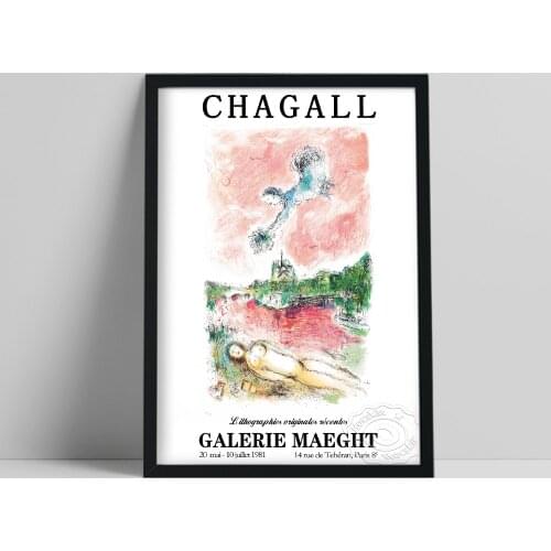Marc Chagall Exhibition Poster, Chagall Pink Opera Rose Wall Painting, Modernism Abstract Wall Art, Corridor Bedroom Home Decor