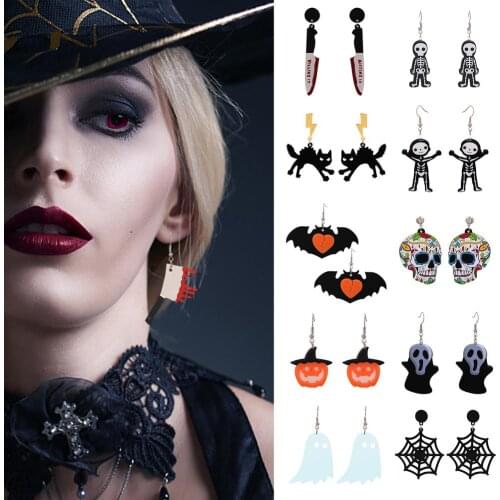 Funny Halloween Creative Acrylic Earrings Cute Cat Lantern Ghost Shout Skull Jewelry Ornaments Womens Fashion Personality Gift