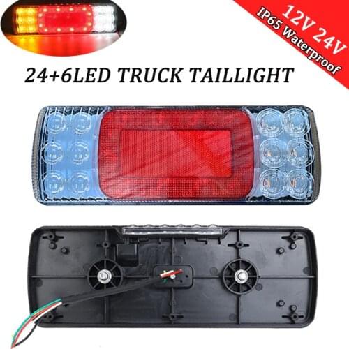 2pcs 12V/24V 30 LED Car Truck Tail Light Taillight Rear Brake Light Turn Signal Indicator Lamp Trailer Lorry Bus IP65 Waterproof