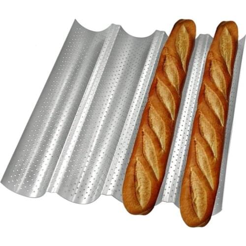 Carbon Steel 4 Wave Gutter Non Stick French Bread Perforated Tray Baking Baguette Pan