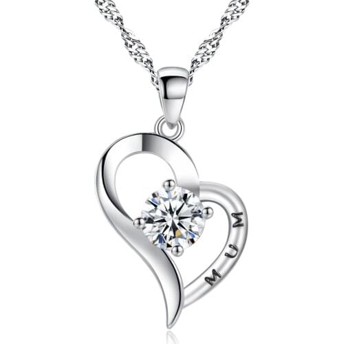 Beiver Exquisite CZ Heart Pendant AAA Cubic Zirconia Necklace for Women White Rhodium Plated Jewelry