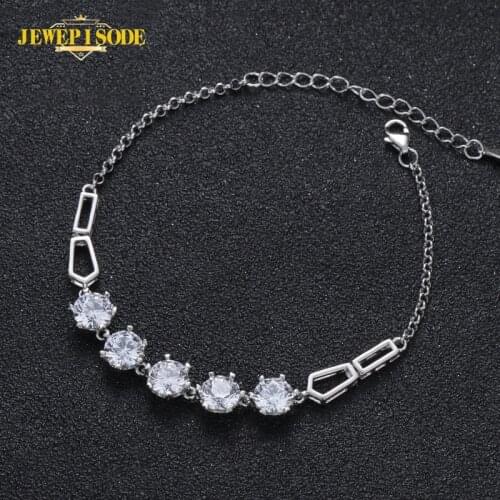 Jewepisode Classic 100% 925 Sterling Silver 5pcs 1ct Round Real Moissanite Charm Bracelets Wedding Engagement Fine Jewelry Gifts