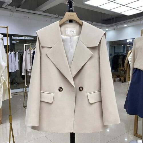 2021 spring and autumn college style navy collar suit women new fashion single-breasted solid color long-sleeved top