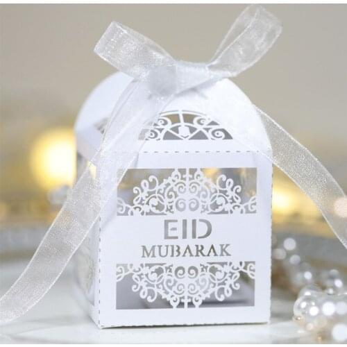 10pcs Eid Mubarak Box Candy Dragee Ramadan Kareem Favor Gift Box DIY Islamic Muslim Festival Happy Al-Fitr Eid Party Supplies