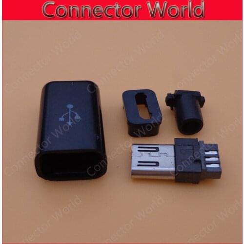 10pcs/ Sets 4 in 1 DIY Micro USB Welding Data OTG line interface Type Male 5 Pin 5pin Plug Connector w/Plastic Cover white/black