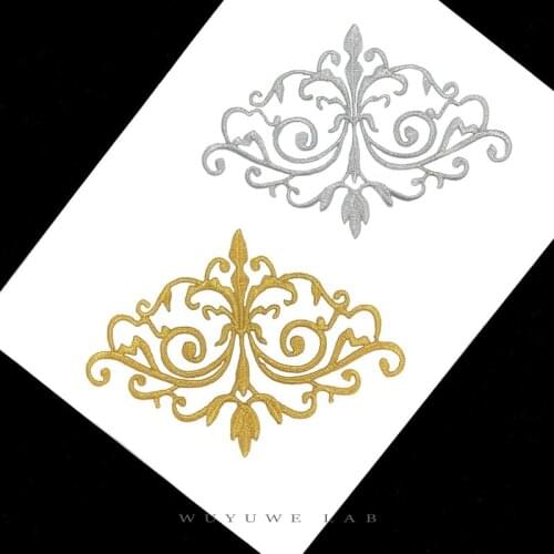 2pcs/pack Gold Silver Moire Embroidery Iron on Patches Cloth Stickers Stage Clothing Red Carpet Evening Dress Decoration