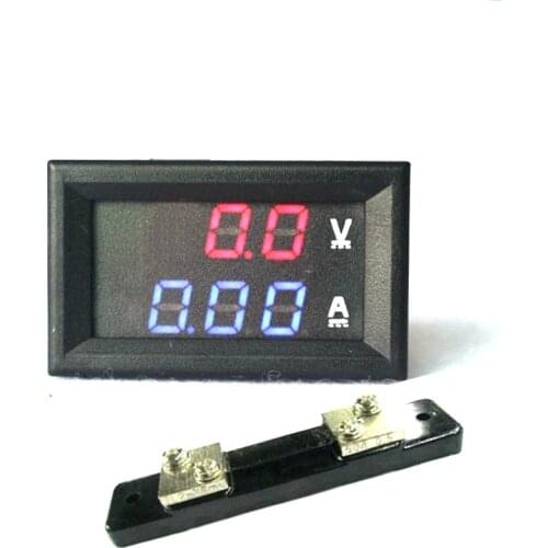 2 in 1 DC Volt Amp Dual display Meter 0.28" DC 0-100V/50A 100A Red Blue Digital Voltmeter Ammeter With Ampere Shunt