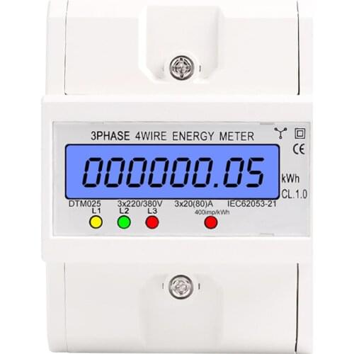 3 Phase 4 Wire Energy Meter 220/380V 5-80A Energy Consumption kWh Meter DIN Rail Installation Digital Electric Power Meter