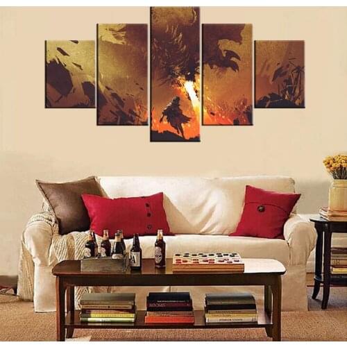 5 Piece Wall Art Canvas Anime Manga Prints Fire Dragon Figure Posters And Pictures Home Modern Living Room Decoration Paintings