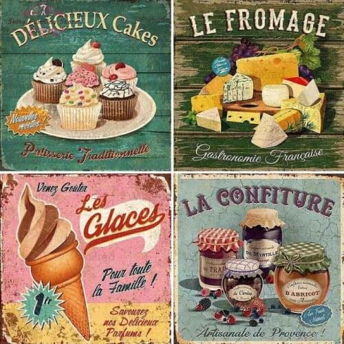 Diamond Painting Food Cross Stitch Bread Cake Ice Cream Home Decor Mosaic Vintage Art Full Diamond Embroidery Kitchen Cafe Deco