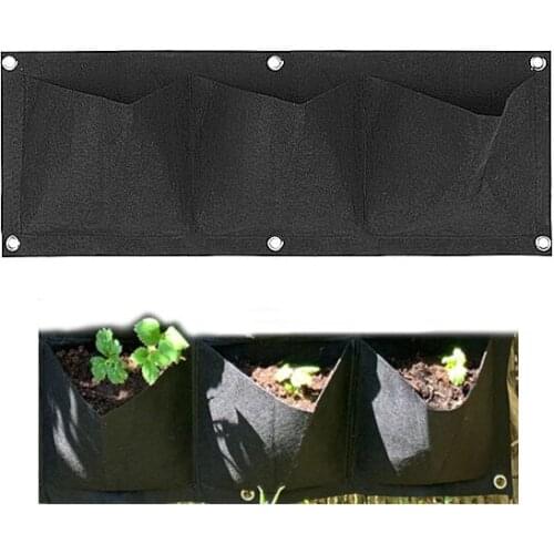 3 Pockets Black Wall-mounted Planting Bag Flowers Plant Grow Pot Wall Hanging Bags Life Household Items Flower Pots Decoration