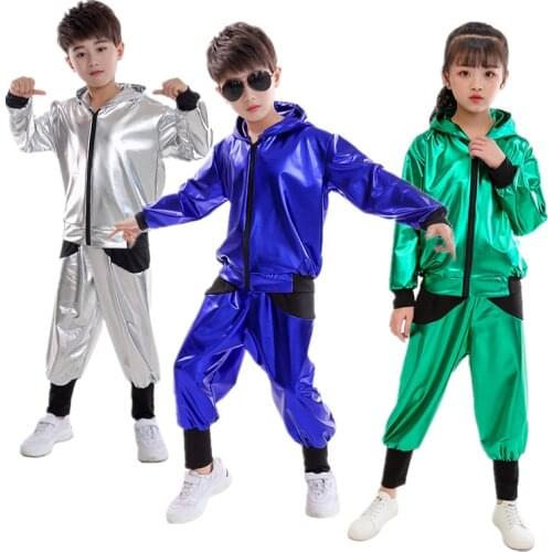 Child Hip Hop Dance Costumes Loose Sequins Jacket Pants For Girls Boys Street Modern Jazz Dance Sportswear Performance Clothing