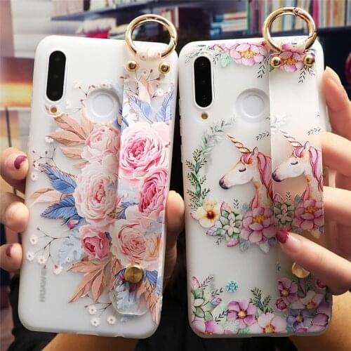 Flower Wrist Strap Case For Huawei Y7 79 Y5 Prime Y6 2019 2018 For Honor View 10 20 30 Lite 9X 7A 8A Pro 10i 20i 8X Silicon Etui