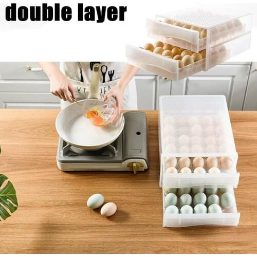 Double layer 60 Grid Egg Container Refrigerator Storage Box Crisper Storage Box Egg Storage Drawer Practical Kitchenware