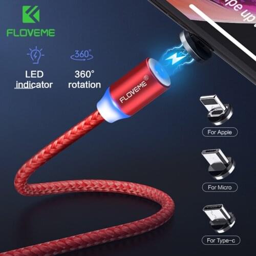 FLOVEME Magnetic USB C Cable Rotate Magnetic Charging Cable 2M LED Phone Charger USB Type c Cord for Mobile Phone Micro Charge