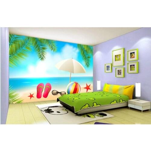 Wallpaper 3d Seaside scenery beach sun coconut slippers sunglasses starfish home decor photo Wallpaper in the living room