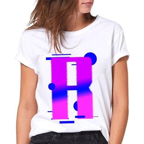 Ladies T shirt Summer 26 Alphabet R woman Tee Top Retro White Female T-shirts 90s Casual Women Tshirt Fashion Tshirt femme XXXL