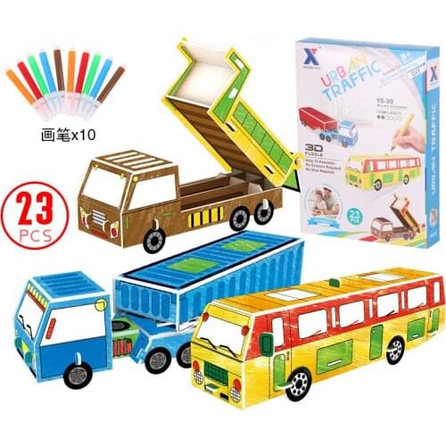 City Traffic Model 3D Three-Dimensional Paper Puzzle 23PCS Graffiti Children Educational DIY Assembled Children Jigsaw Kids Toy