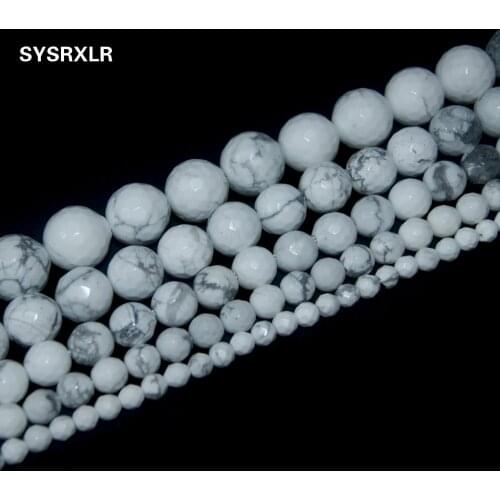 Faceted Natural Howlite White Stone Loose Beads For Jewelry Making DIY Bracelet Necklace 4 6 8 10 12 MM Strand
