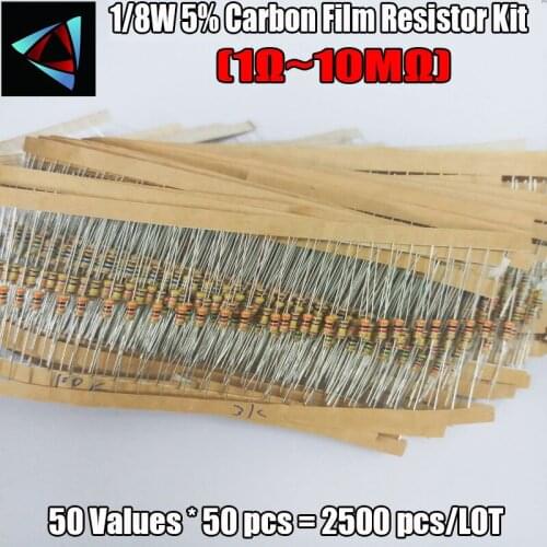 1/8W 5% 0.125W 50valuesx50pcs=2500pcs 1R~10M Carbon Film Resistor Assorted Kit