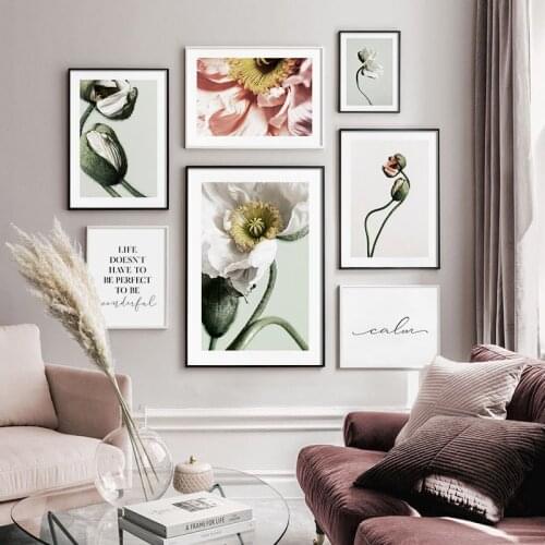 Poppy Flower Plant Canvas Painting Scandinavian Poster Floral Nordic Art Print Botanical Wall Picture for Living Room Decoration
