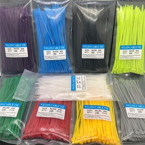 Length 15cm Self locking Nylon Cable Zip Ties 100pcs Plastic Colored Cable Zip Tie 18 lbs UL Rohs Approved Loop Wrap BundleTies