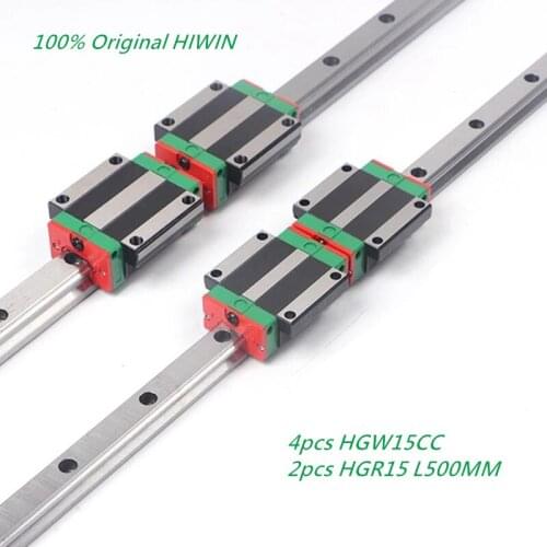 4pcs Original HIWIN HGW15CC Linear Flanged Block Carriage + 2pcs HGR15 500mm Linear Rails for CNC