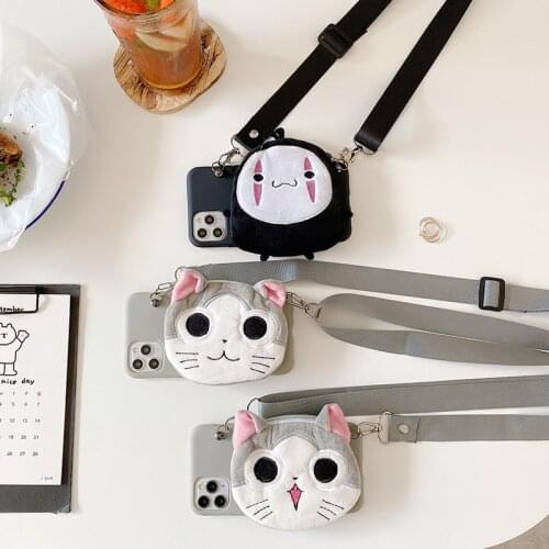 Cute Plush cat soft silicon phone case for apple iphone 6 7 8 Plus X XS XR MAX 11 12 Pro SE No Face man Satchel Coin Purse cover