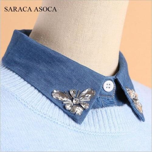 Fashion Women Manual Diamond Jean Shirt Fake Collar All-Macth Sweater Detachable Denim Collars For Girls B173B175