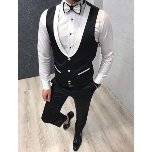 Latest Black Pant Vest Designs Best Men Suit Casual Slim Fit Blazer Custom Made Groom Groomsman Tuxedos Two Pieces(Vest+Pants)