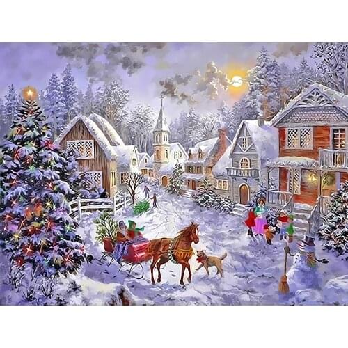 Painting By Numbers DIY Dropshipping 40x50 50x65cm Christmas snow scene Landscape Canvas Wedding Decoration Art picture Gift