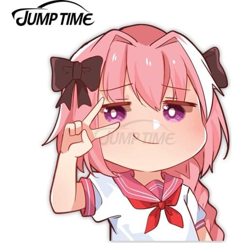 Jump Time 13 x9.5cm Cute Girl Car Accessories Astolfo Anime Peeker Decal Funny Laptop Trunk Camper Waterproof Vinyl Car Stickers