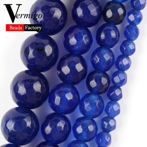 Natural Faceted Blue Chalcedony Stone Round for Jewelry Making 4-10mm Spacer Beads Diy Bracelet Necklace Accessories Wholesal