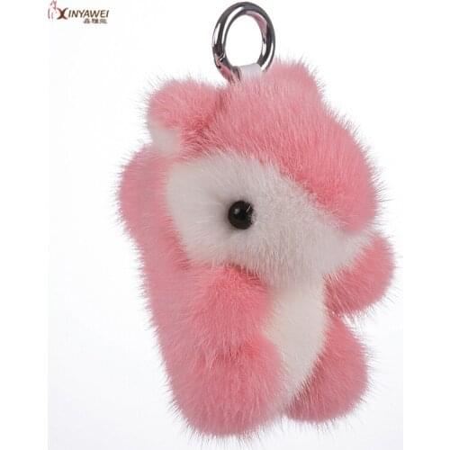 2019 New Fashion Mini Hamster Keychain Real Mink Fur Fluffy Pompom Small Jewelry Car Pendant Key Ring Ring Frame Multiple Colors