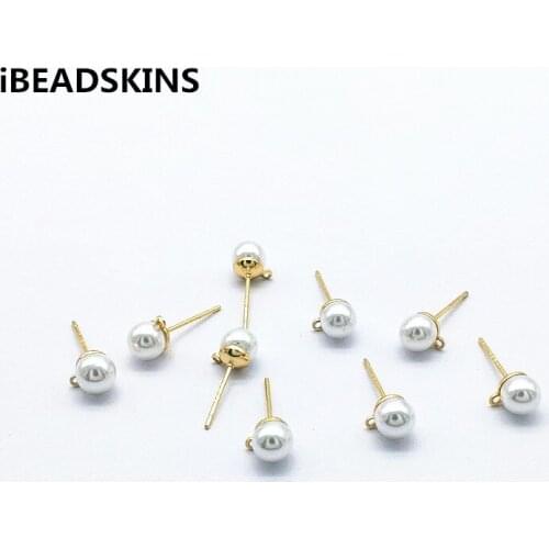 New arrival! 6mm 50pcs Imitation pearls Real gold-plated ear Stud for Hand Made Earrings DIY parts,Jewelry Findings & Components