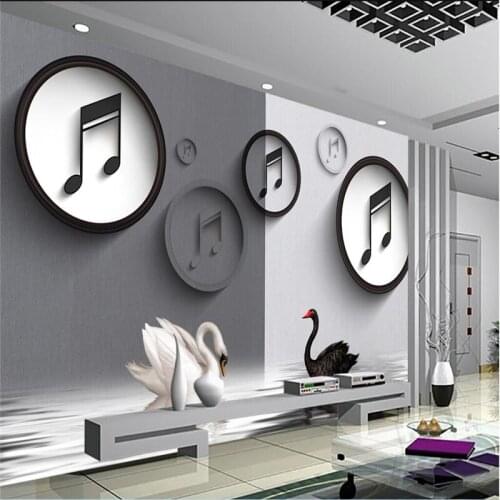 Beibehang Customize any size fresco wallpaper creative black and white swan musical notes 3D stylish TV backdrop 3d wallpaper