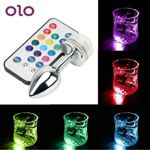 OLO LED Light Metal Anal Plug Stainless Steel Butt Plug Remote Control Sex Toys For Couples Prostate Massager No Vibrator