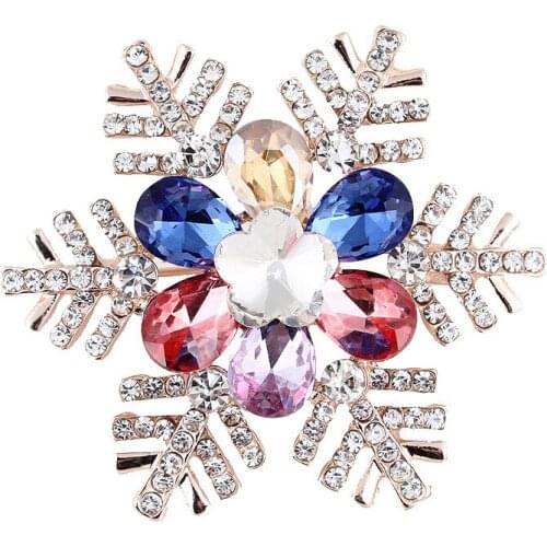 OneckOha Mix Color Crystal Snowflake Brooches Christmas Flower Pin Winter Jewelry