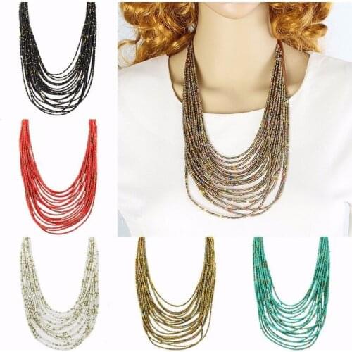New 5 Types Retro Personality Necklace Bohemian Drop New Multi-Layer Rice Beads Necklace Jewelry Accessories Gifts For Woman