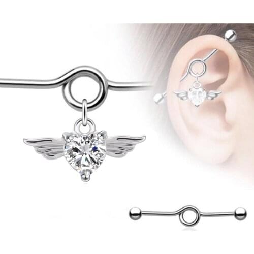 1PC Stainless Steel Industrial Piercing Heart Industrial Barbells Charm piercing Tragus Body Piercing Jewelry Cartilage Earrings